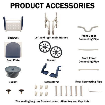 【Wheel】Toilet Wheels，Bath Chair, Quick-Dismantling 24-Inch Large Tires,Both Indoor And Outdoor Use, Waterproof  Dirt-Resistant, Stable  Plastic Functional Four-In-One Wheelchair