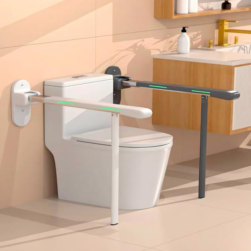 【Wall】Toilet safety railing suitable for elderly people, adjustable height and width, toilet safety frame with armrest, toilet bracket, toilet standing auxiliary armrest, no punching, with cane style, intelligent call device armrest