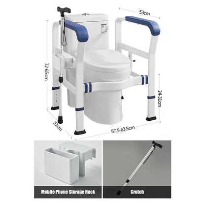 【Toilet】safety railing suitable for elderly people, adjustable height and width, toilet safety frame with armrest, toilet bracket, toilet standing auxiliary armrest, no punching, with cane style, intelligent call device armrest